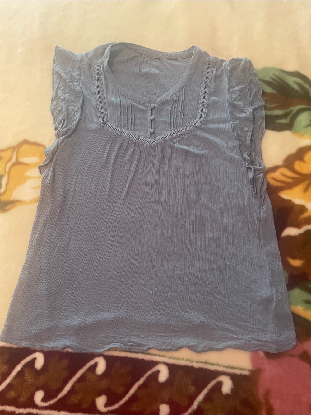 Light Blue Sleeveless Ruffle Trim Women's Top Size Large